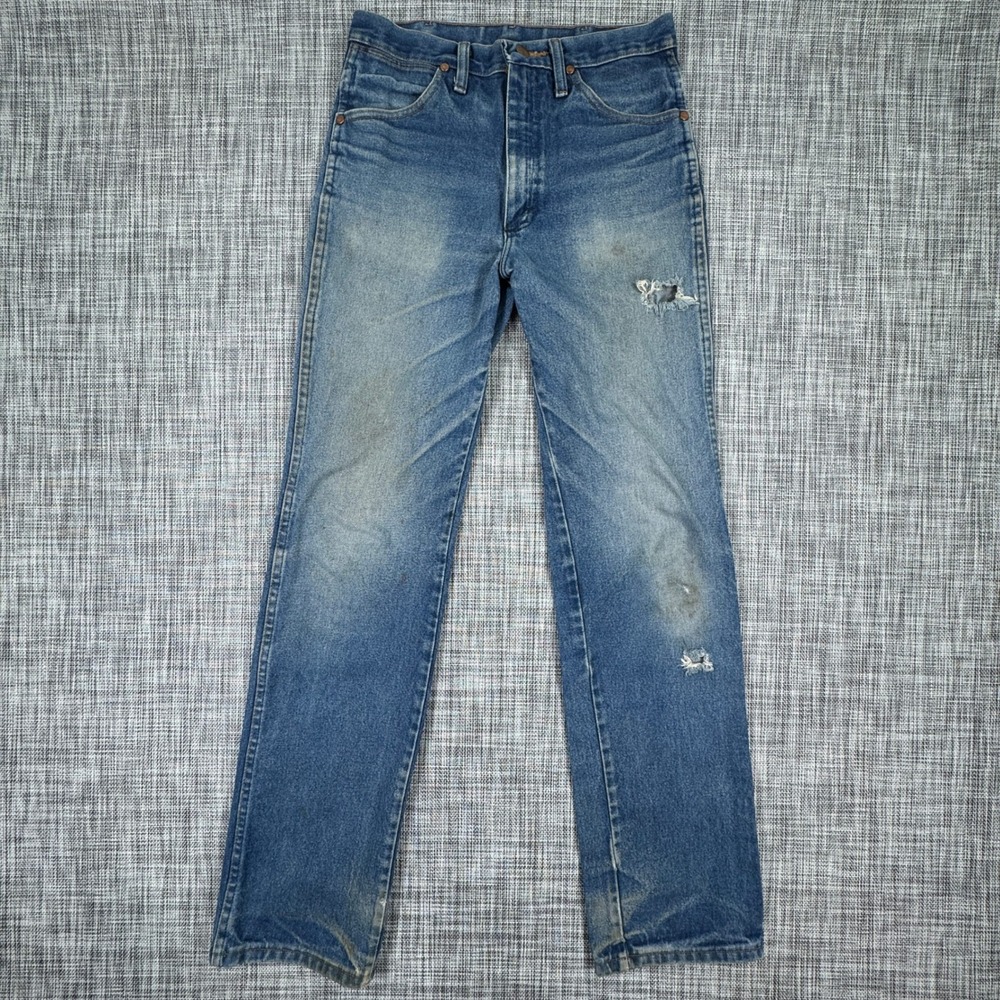 Wrangler Men's 936PWD Cowboy Cut Slim Jeans Blue 29x34 Distressed Western Denim